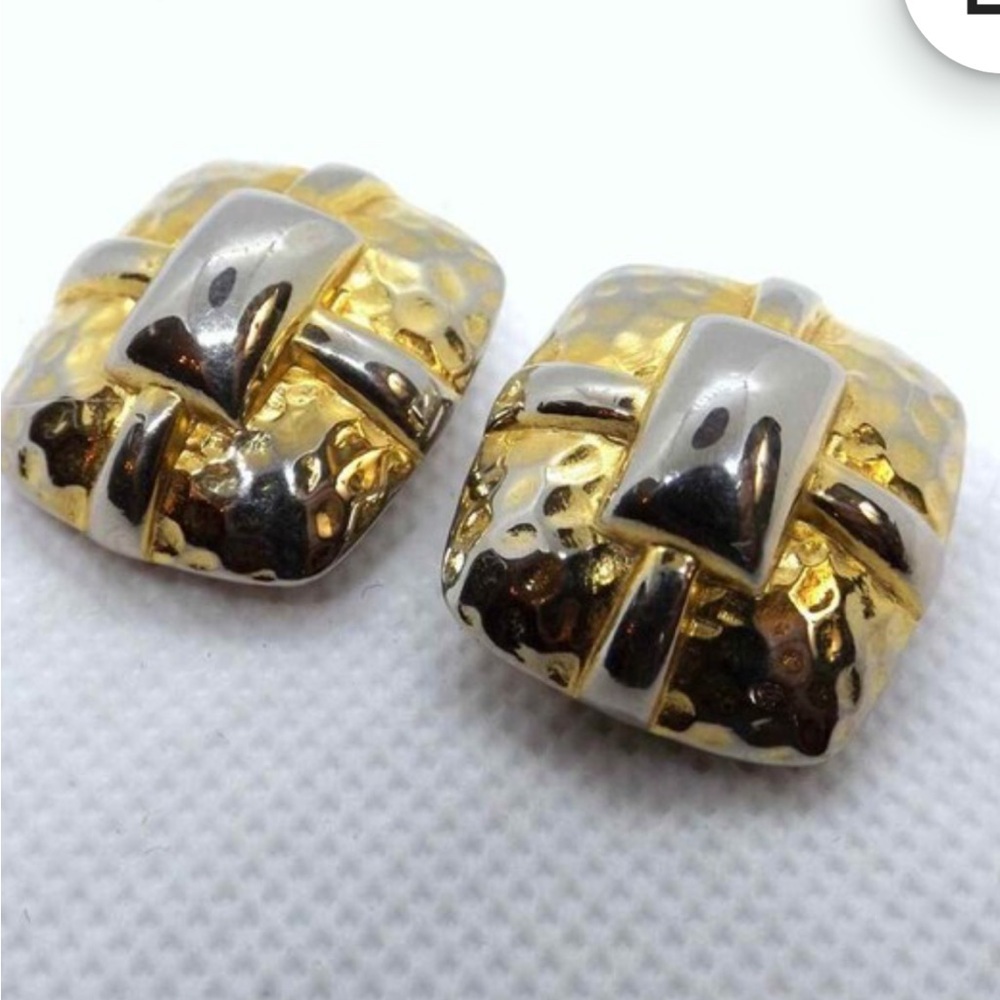 Liz Claiborne Gold and Silver Textured Earrings - Picture 2 of 3